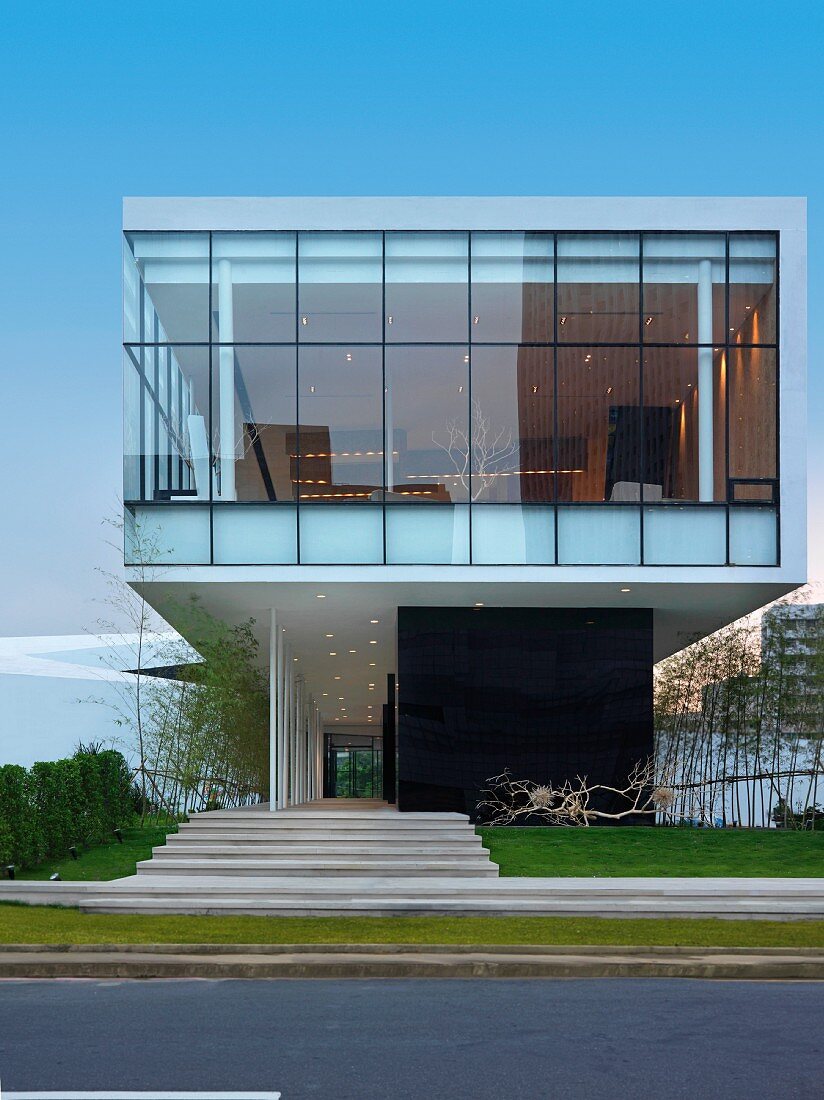 Front elevation modern glass building