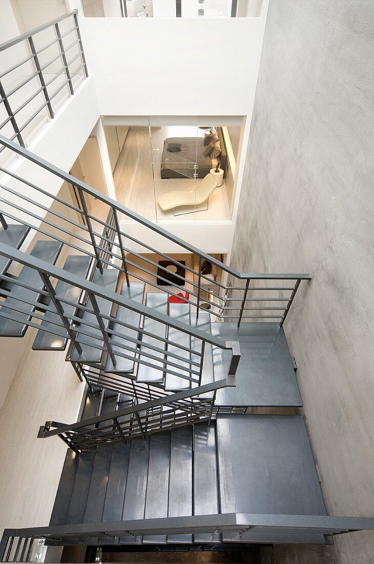 U Shaped staircase viewed from above in modern home