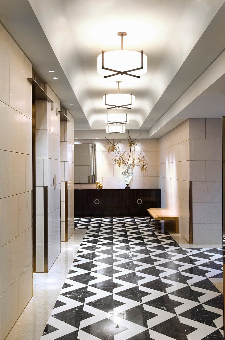 Black and white tile in hallway