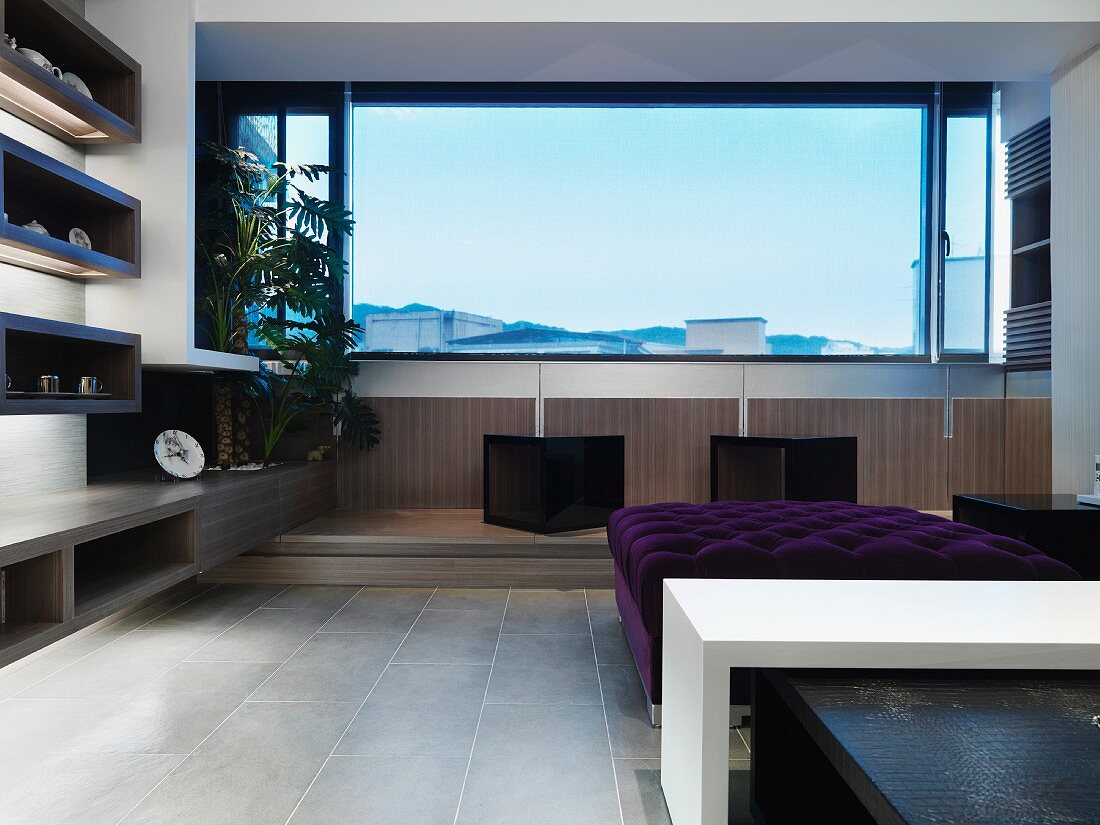 Contemporary living room with a panorama view