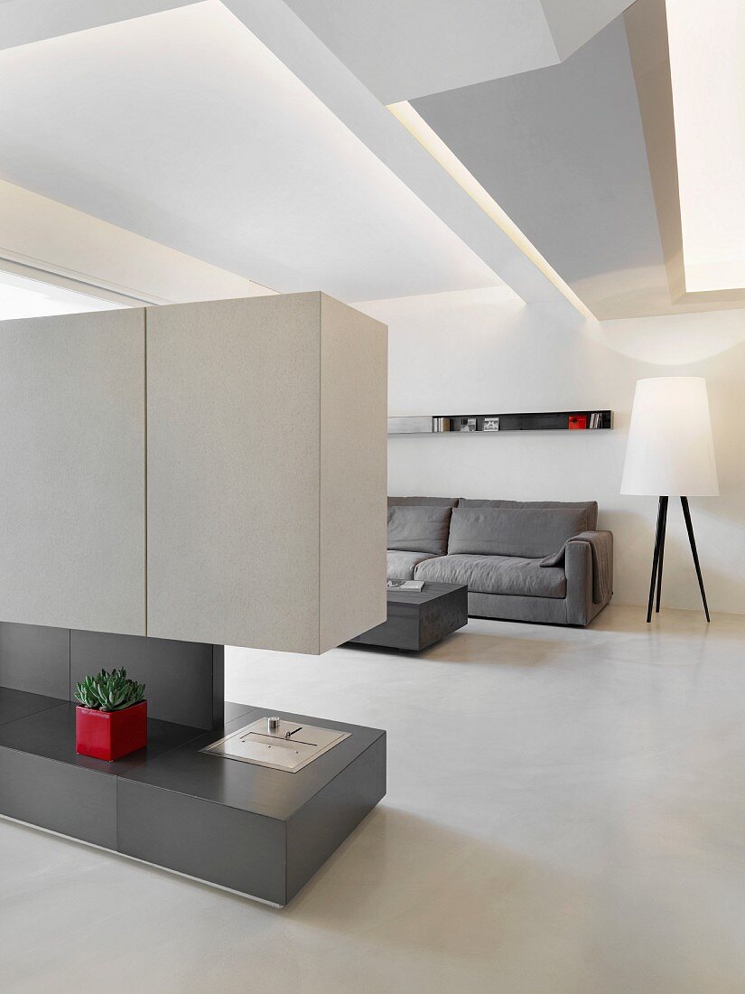 Back of entertainment center in modern minimalistic home