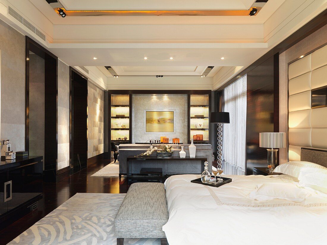White bed in elegant interior
