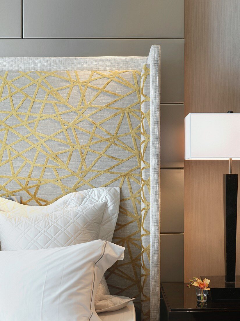 Detail pillows and decorative headboard