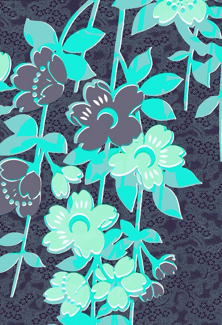Blaue Tropenblüten (Illustration)