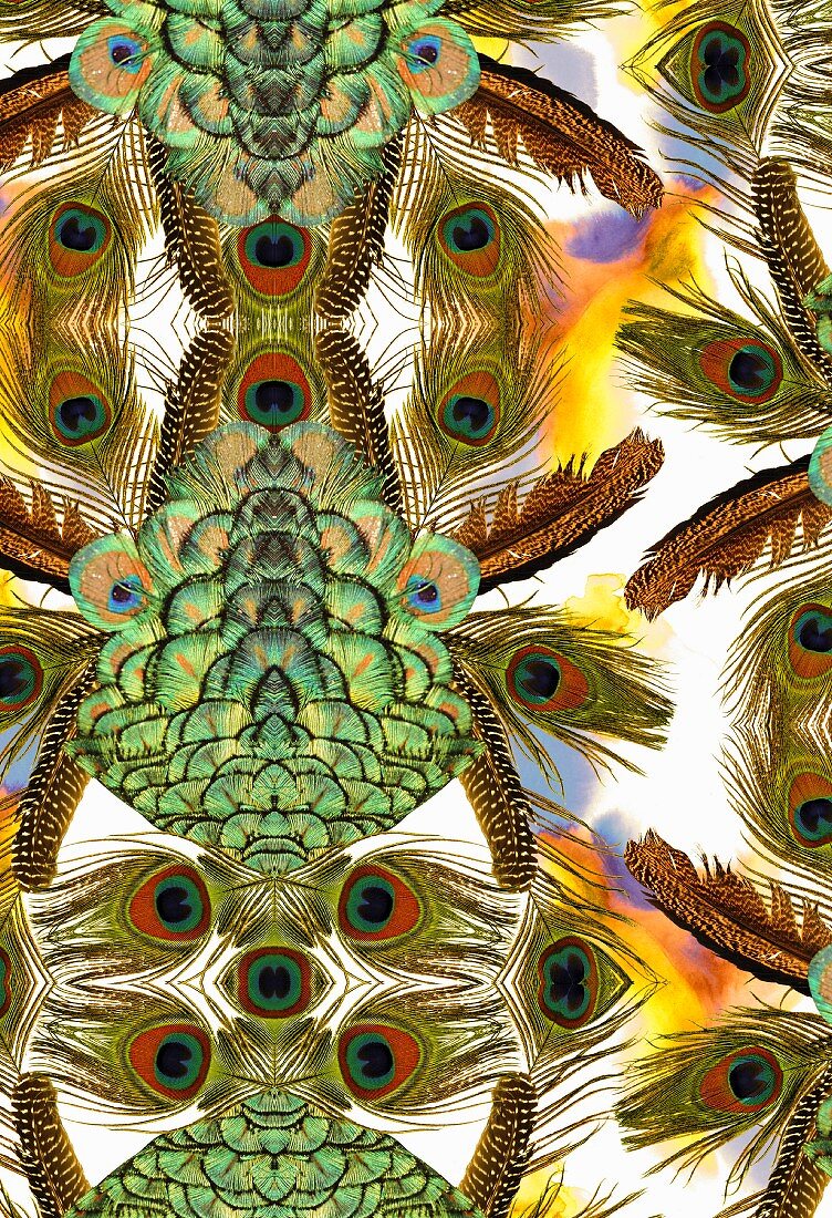 Abstract peacock feather collage (print)