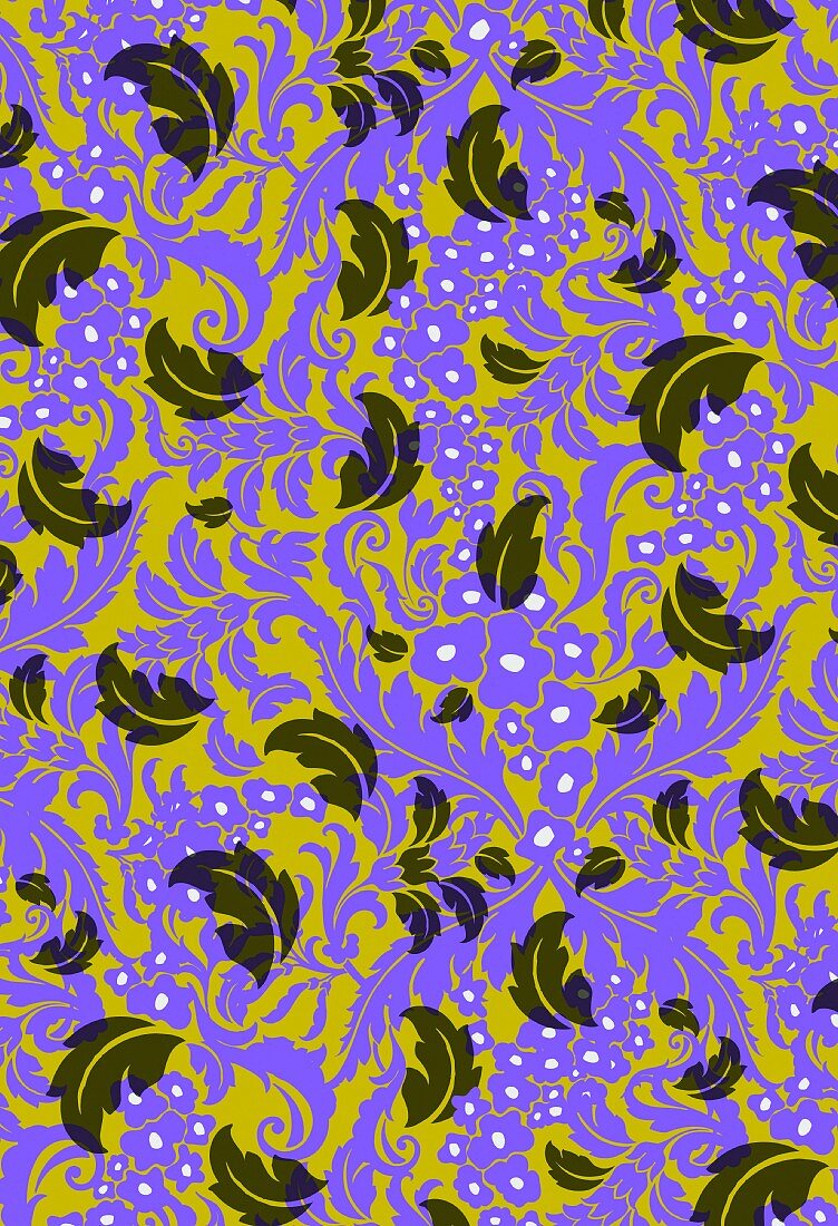 Fallende Federn auf violettem und olivgrünem Grund (Illustration)