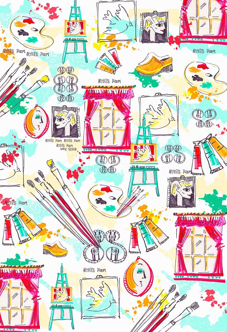 Colourful, Picasso-inspired pattern (print)