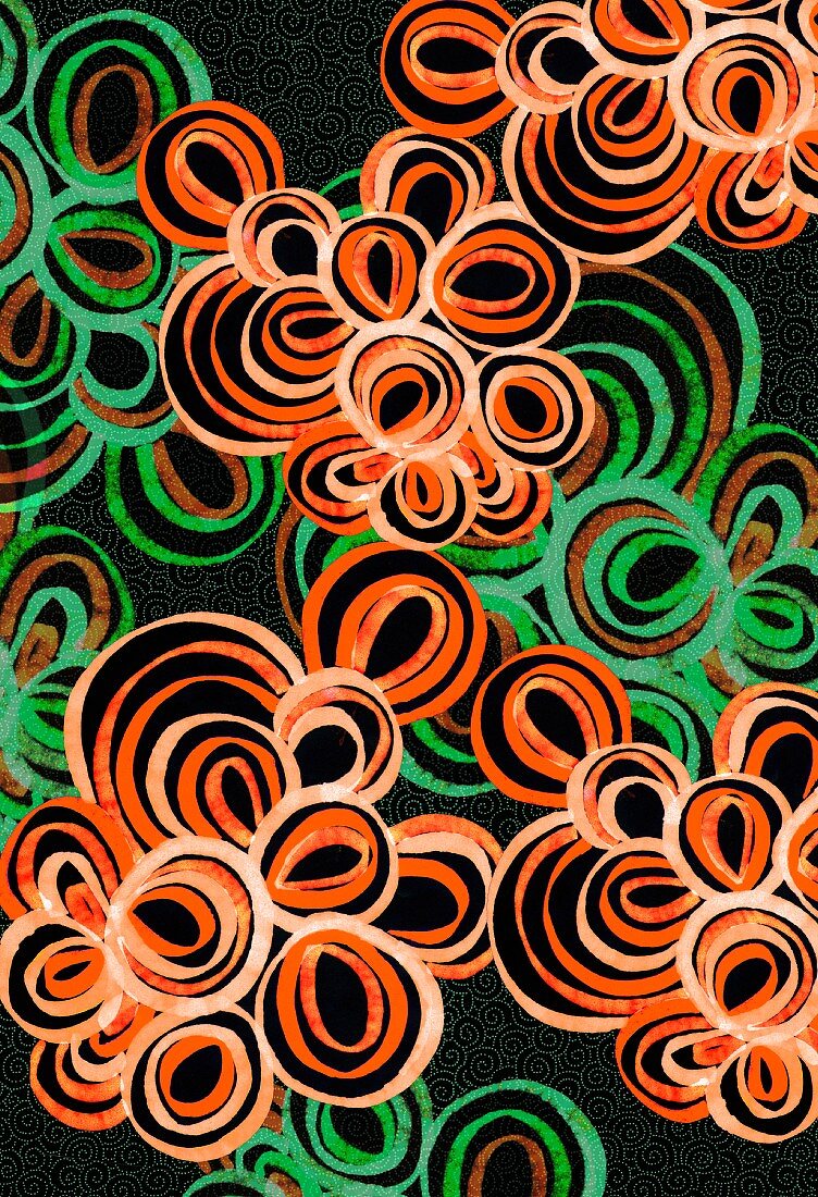 Abstract pattern of orange and green circles (print)