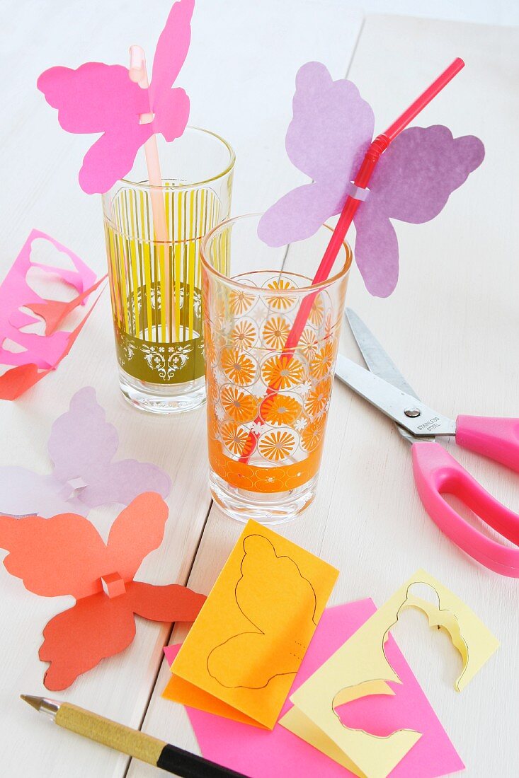 Paper butterflies for party straws