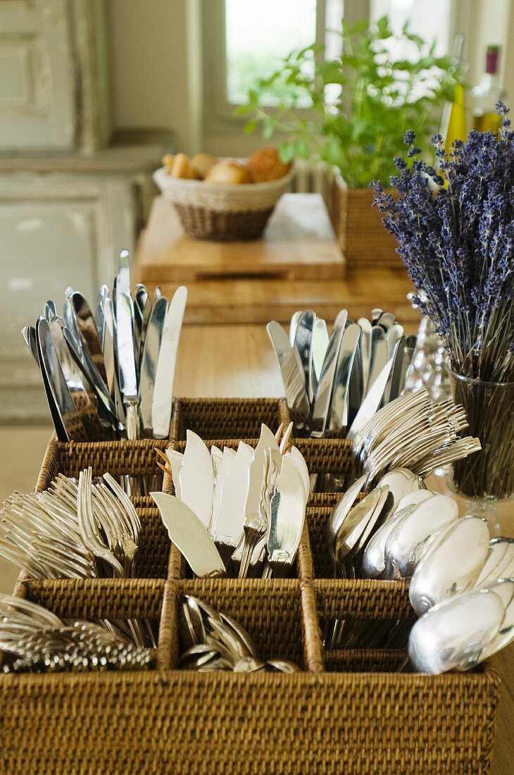 Cutlery stand in Provence country kitchen