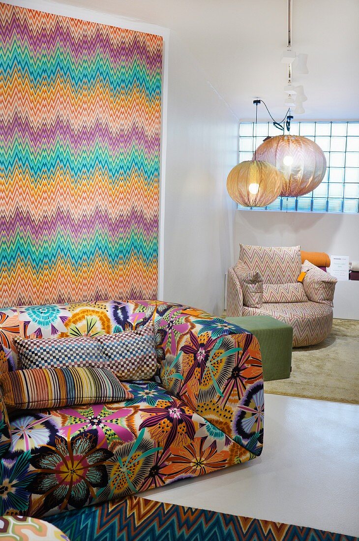Colorful 70s style living room