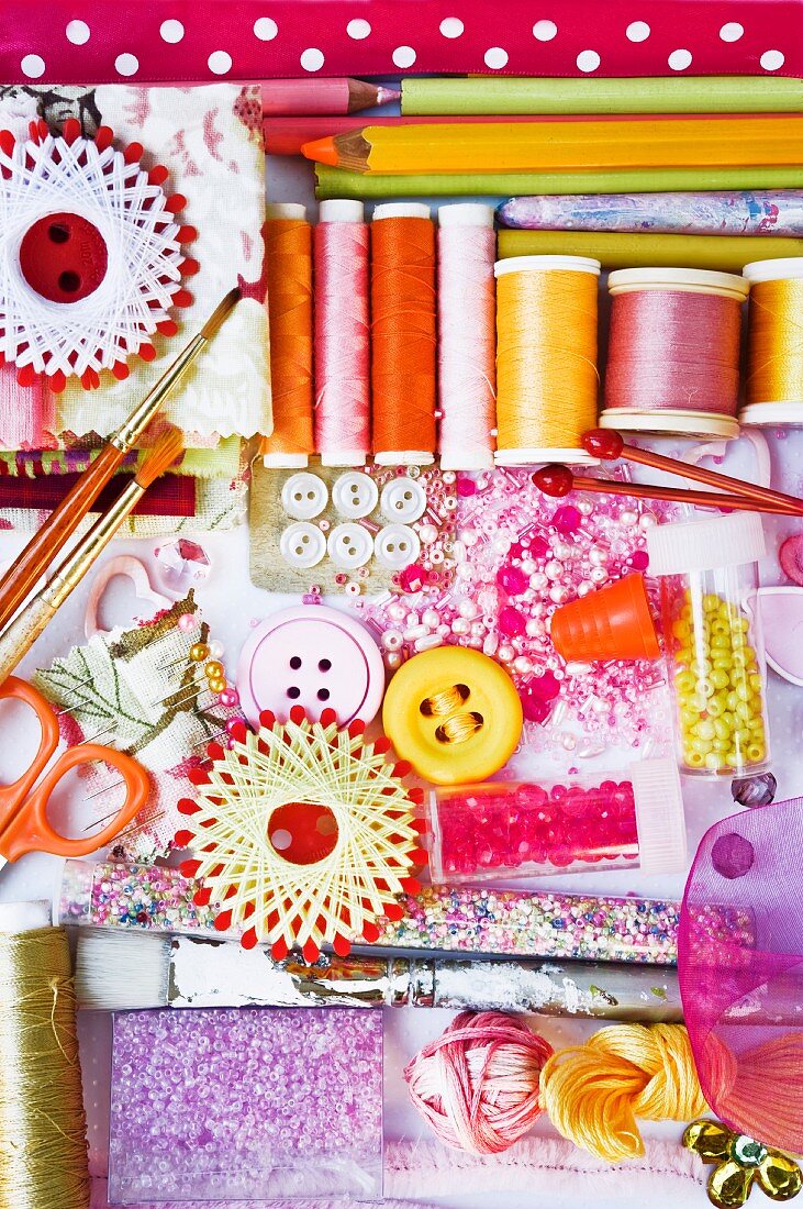 Assorted sewing and craft supplies