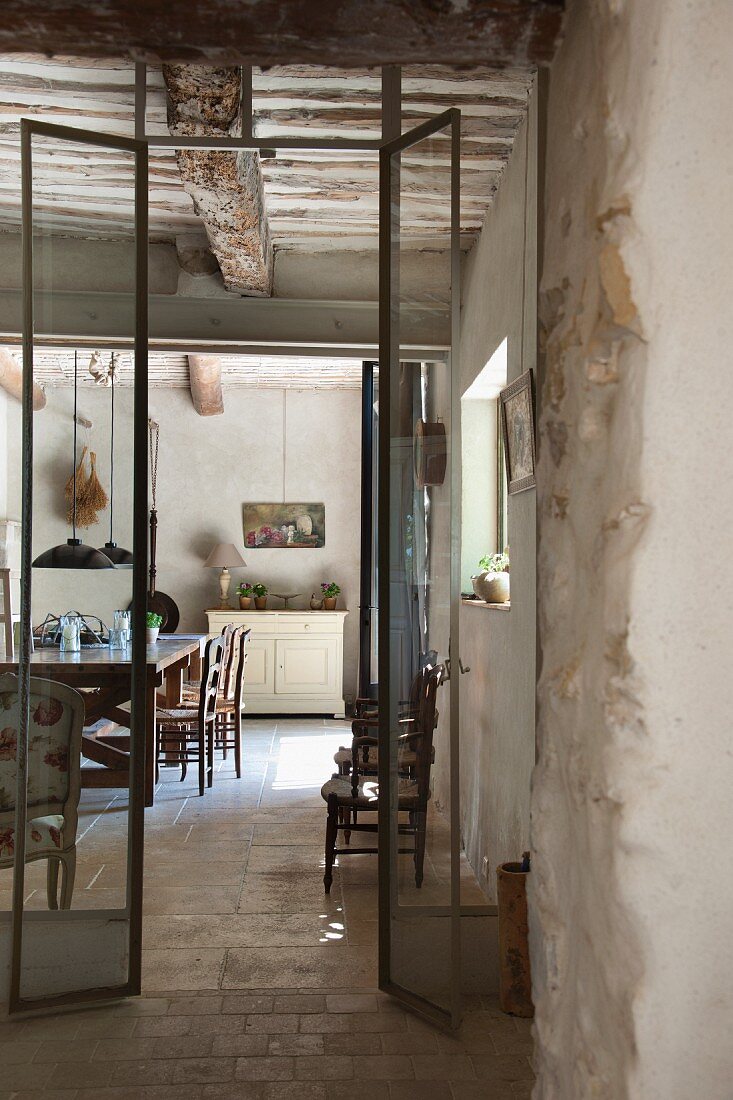 View into Provençal kitchen of restored country house