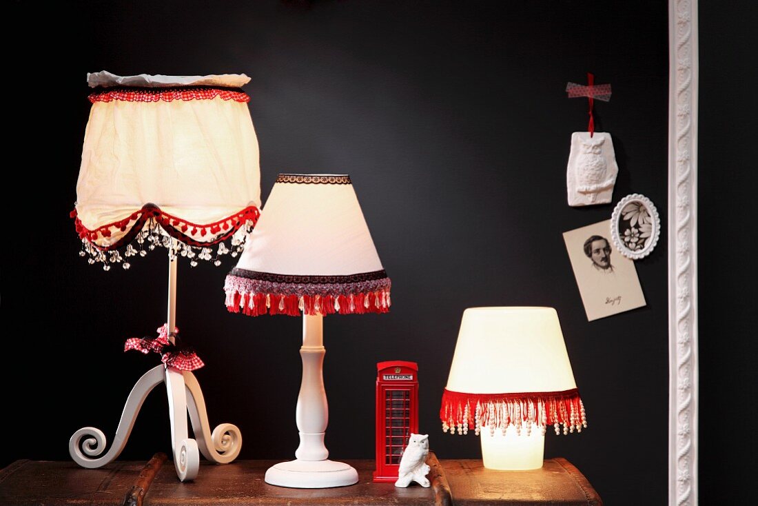 Lampshades decorated with ornamental trims