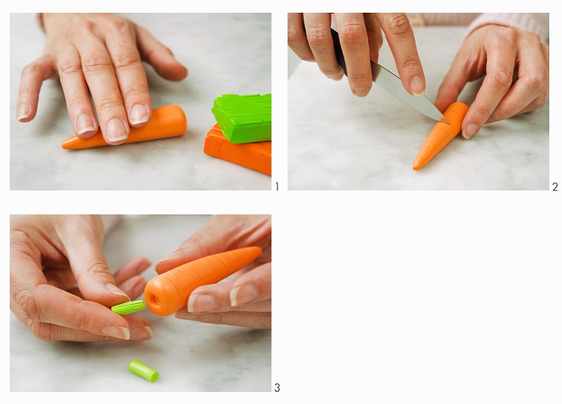 Carrots being made from modelling clay