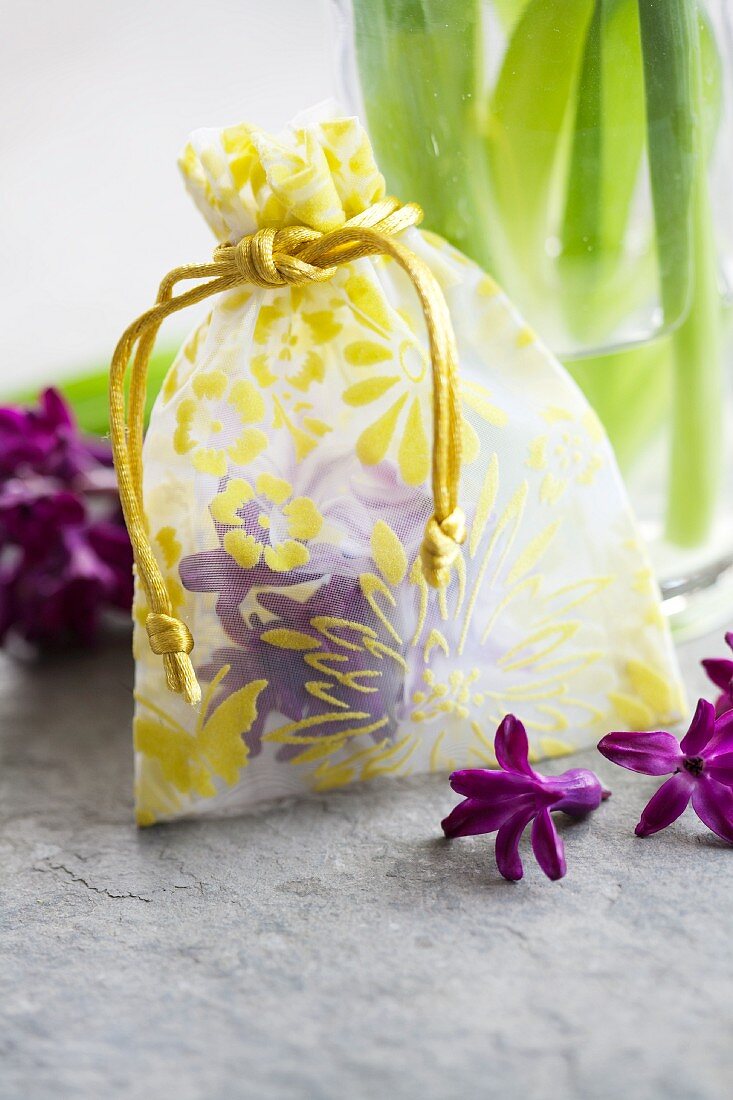 Small bag filled with hyacinth florets