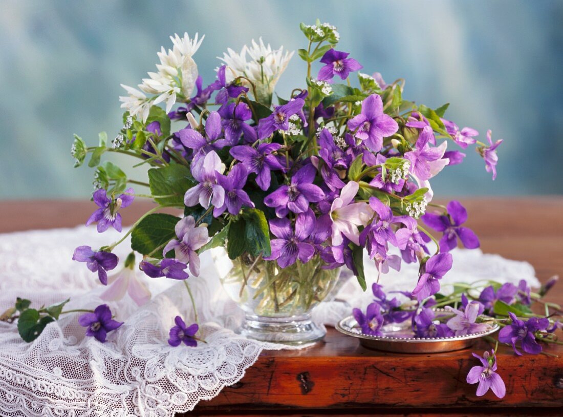 Spring posy of violets, sweet violets and ramsons