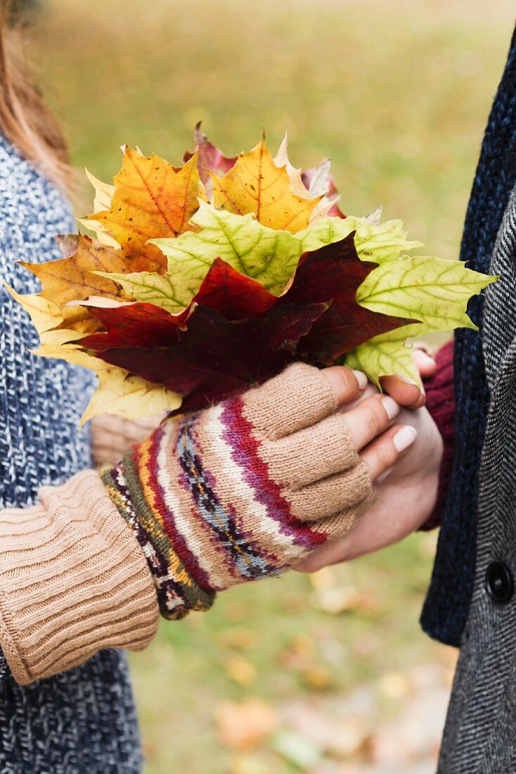 Hände halten Herbstblätter