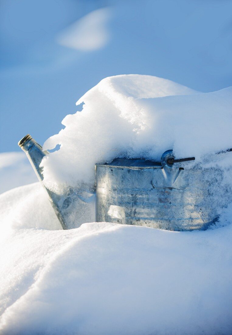 Snow Covering a Metal Watering Can