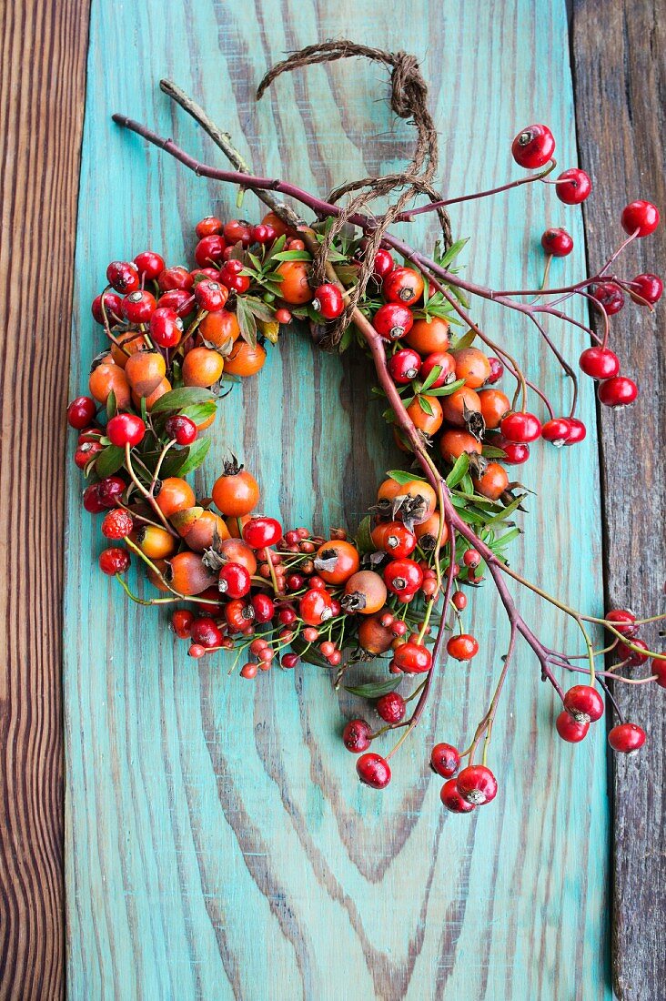 Wreath made of assorted rose hips