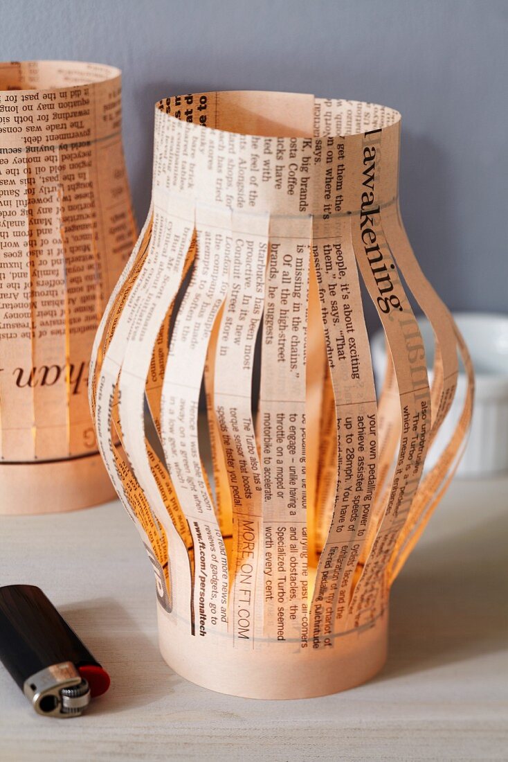 Newspaper table lantern