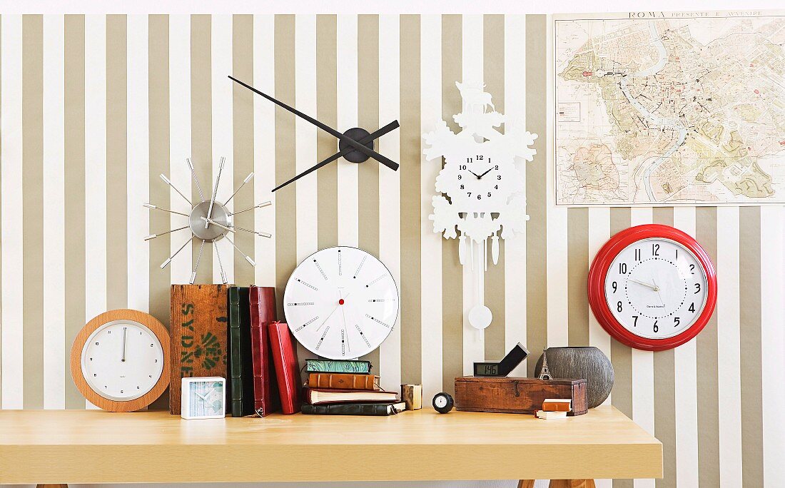 Various modern and classic clocks