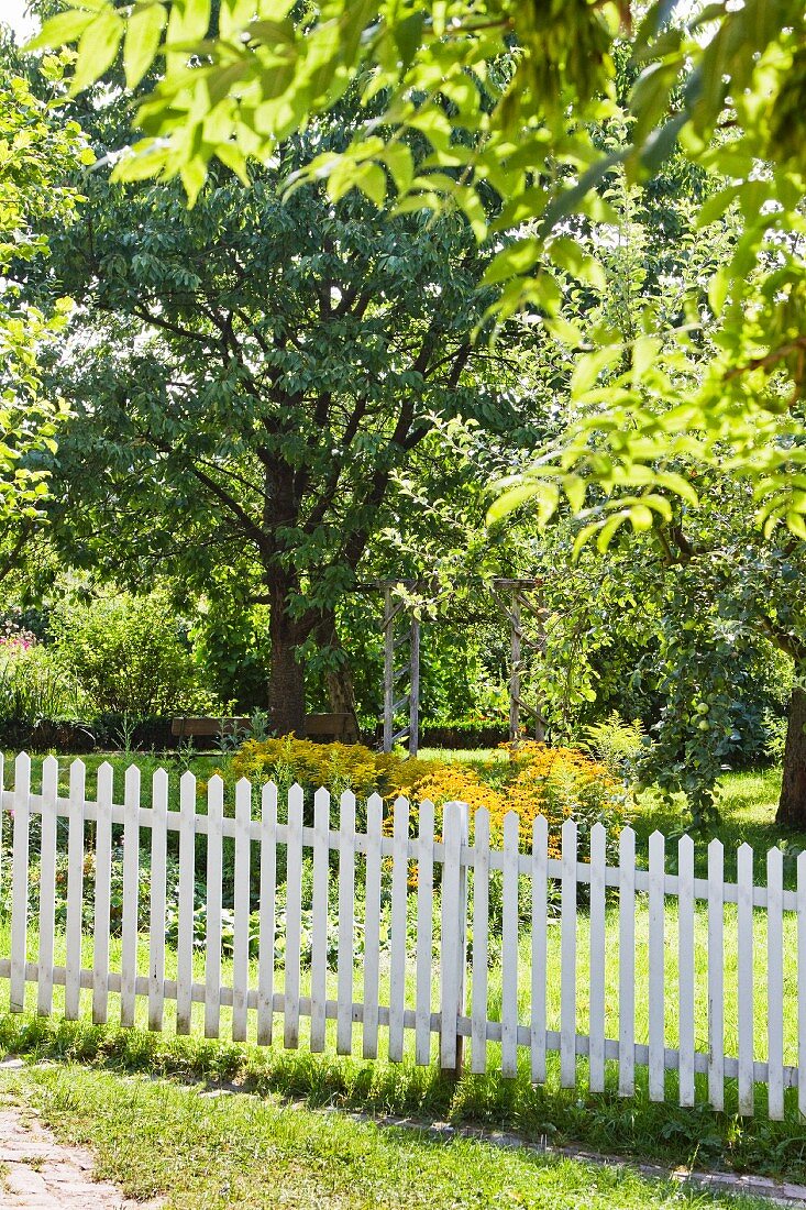 Weisser Gartenzaun in einem Park