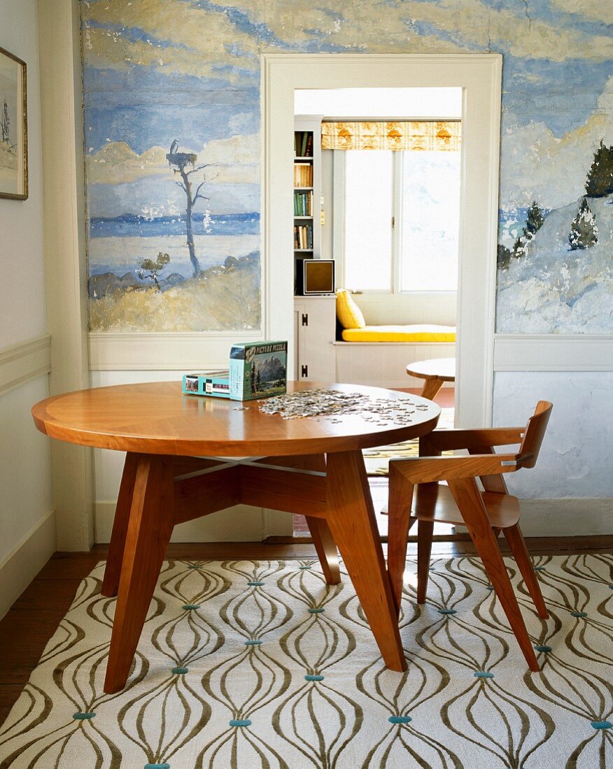 Dining room table with picture puzzle