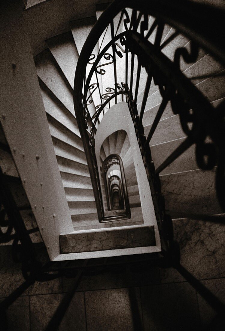 View down through stairwell of traditional apartment house