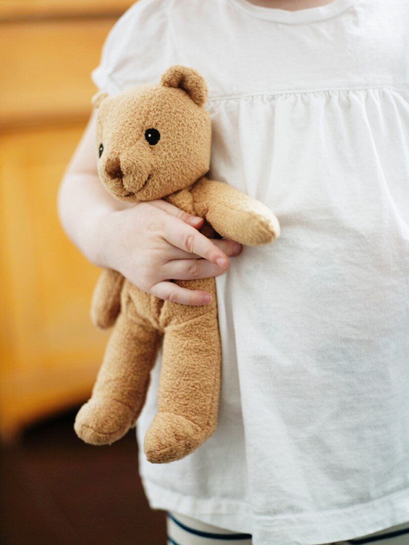 A girl holding a teddybear.