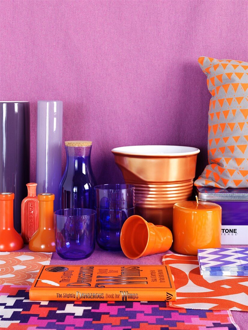 Home accessories in shades of orange & purple