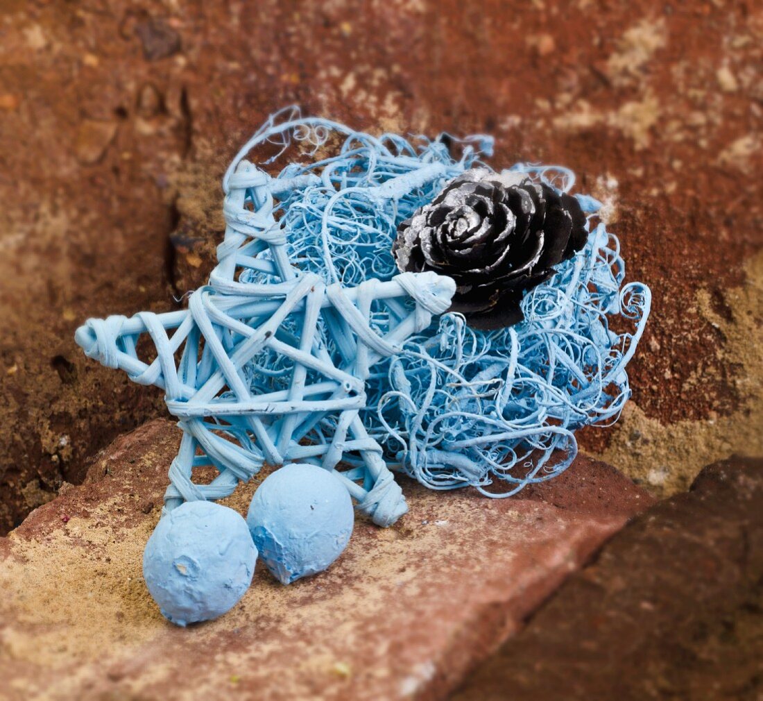 Blue Christmas decorations made from natural materials