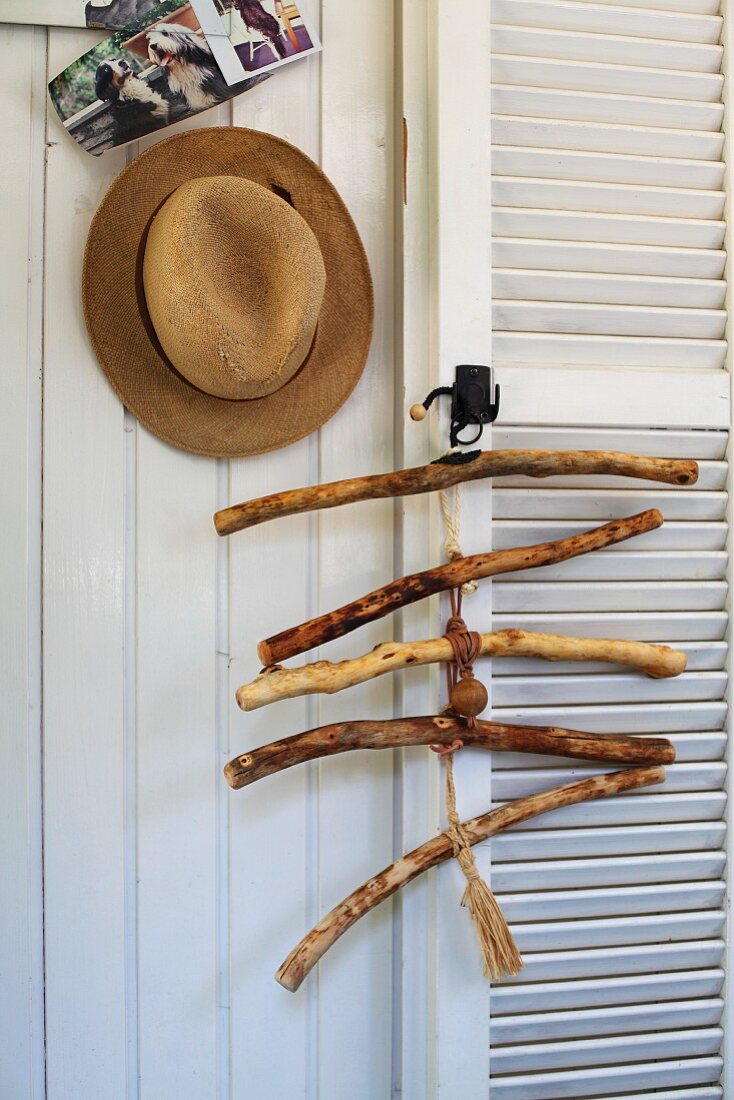 Coat rack & hat peg made from weathered, collected branches