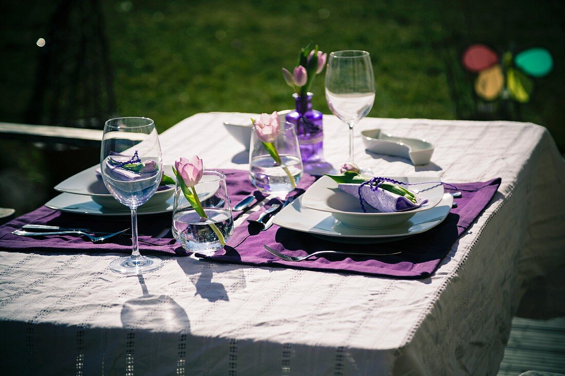 Festively set table for two