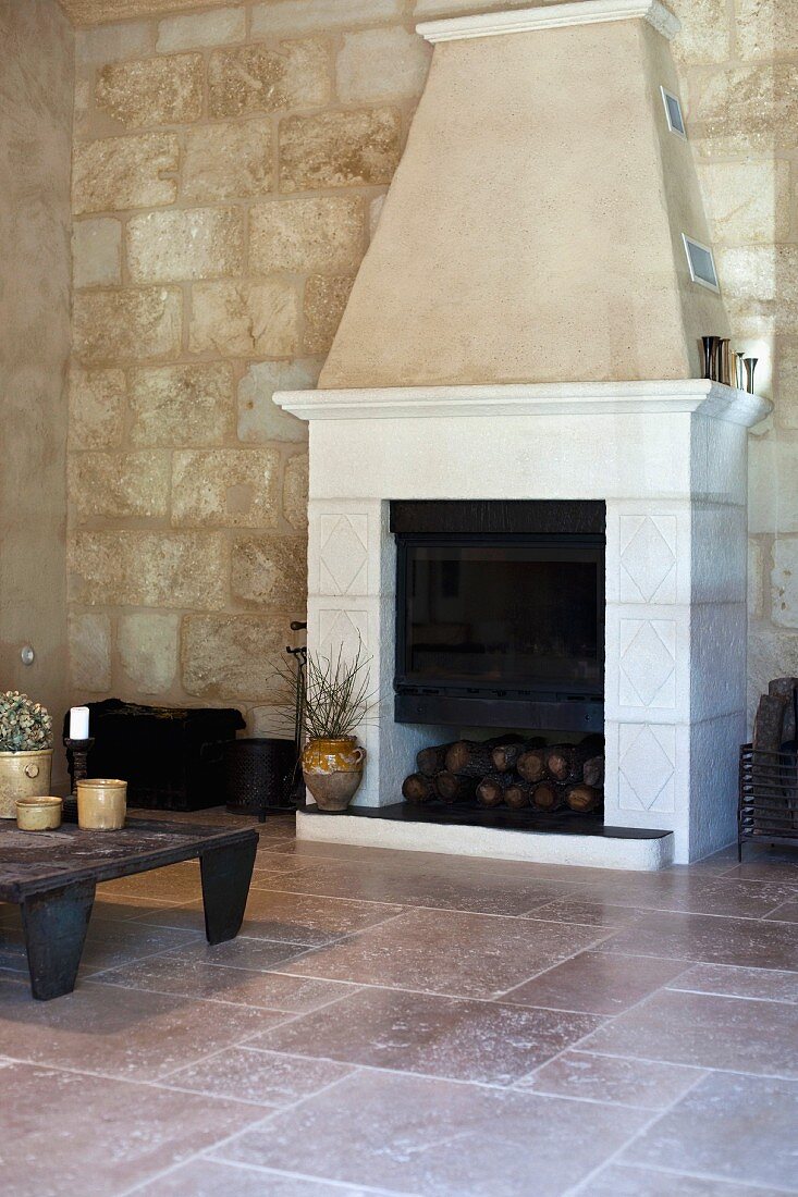 A fireplace in a living room