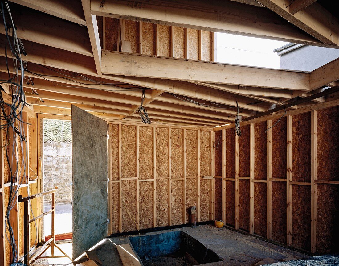 Interior view of wood home construction