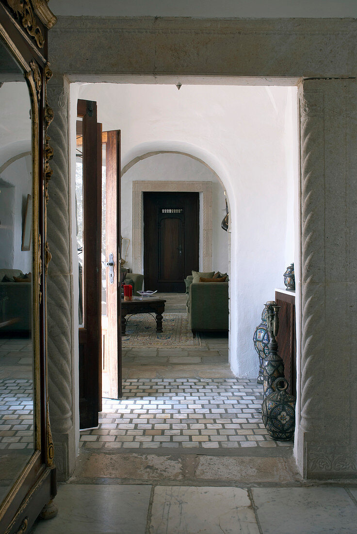 Stone door frame in hallway