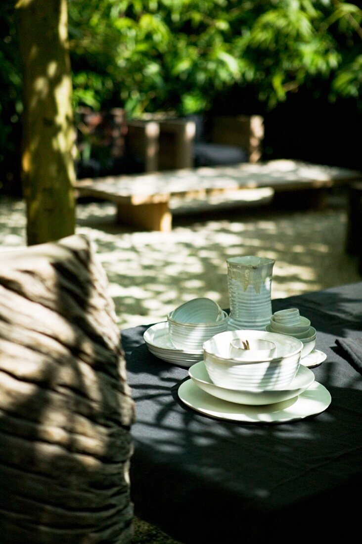 Crockery on a garden table