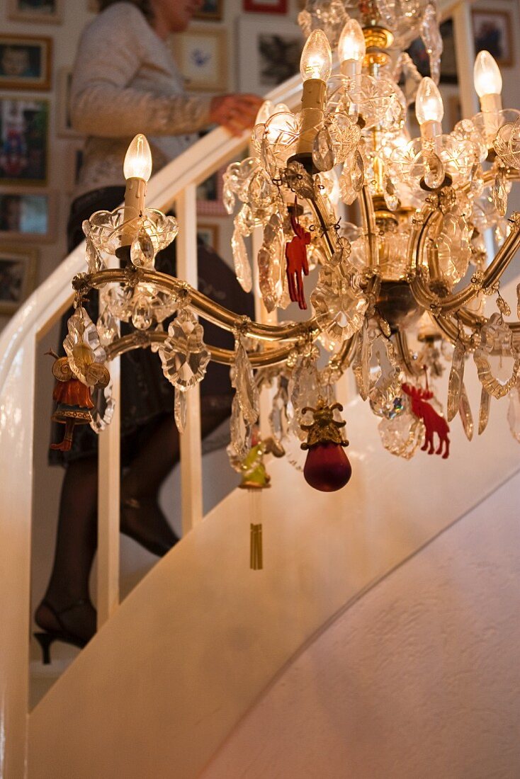 An antique chandelier in a living room