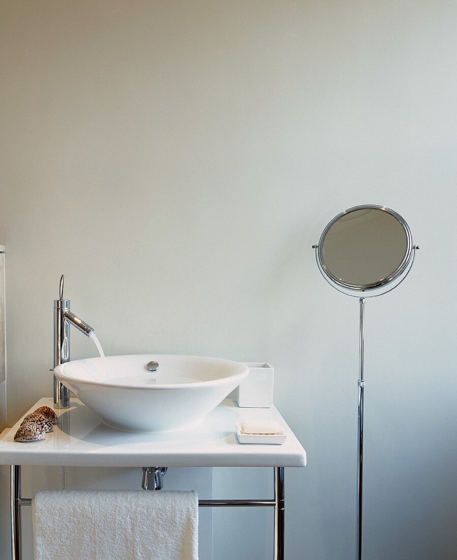 Designer washstand with running water and shaving mirror