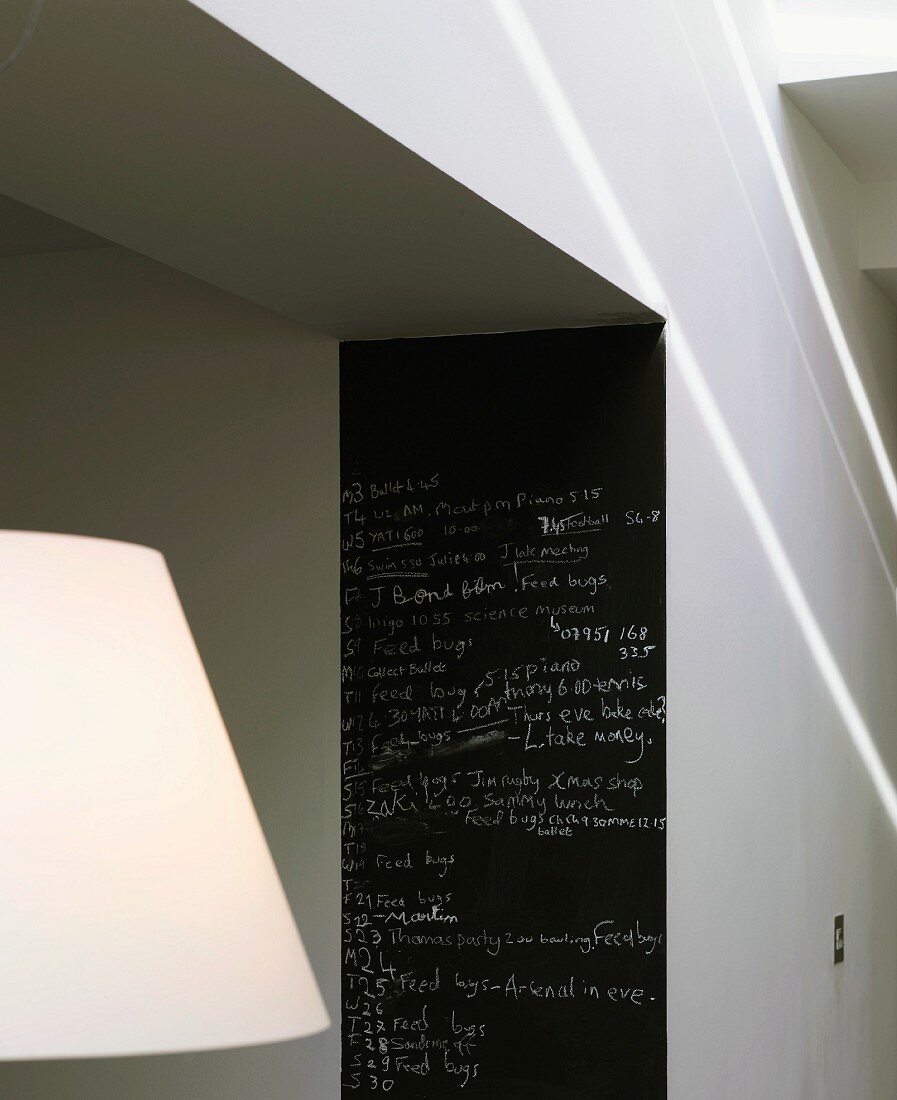 Tafel mit Notizen an Wand in Küche