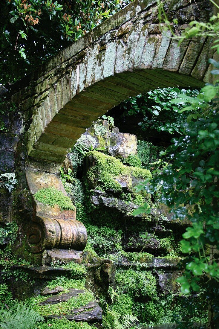 Stone grotto in garden of Hever Castle, Kent, England