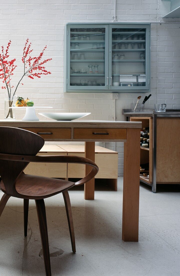 Bauhaus-period wooden chair at modern kitchen table