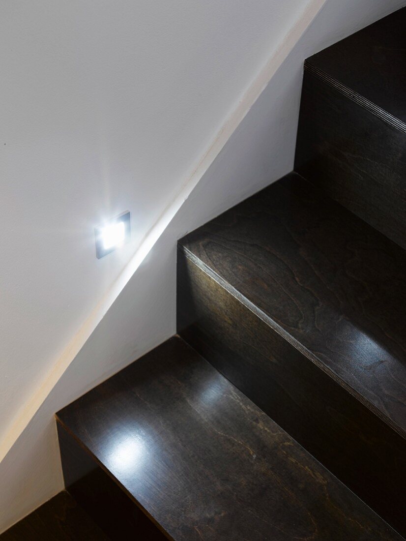 Illuminated wooden stairs