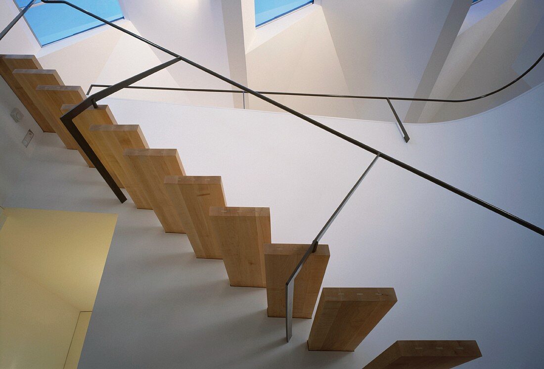 Bottom view of floating staircase & skylight