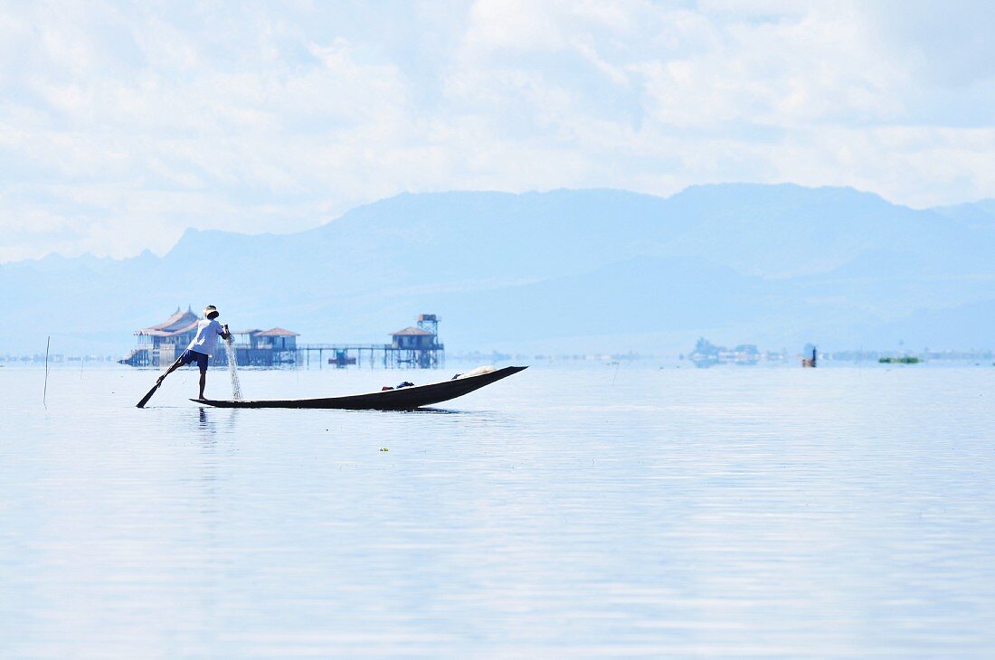 A rowing boat on Inle Lake in Mayanmar (Burma)