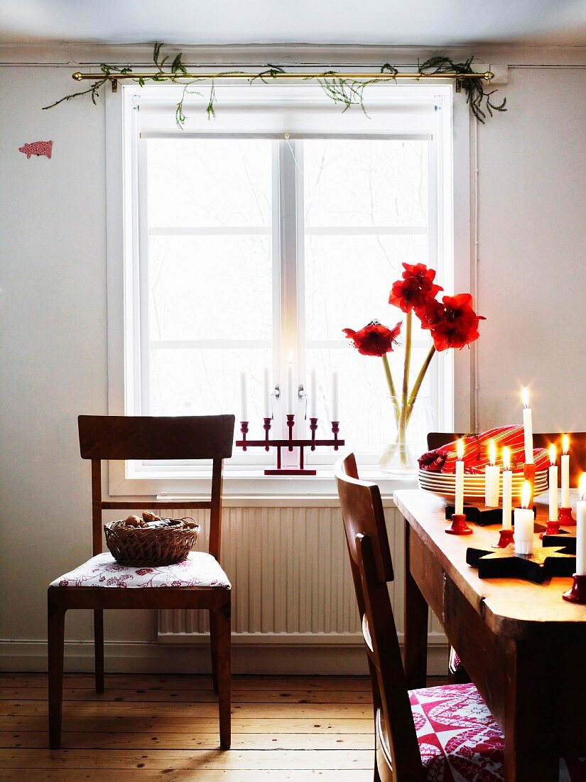 Weihnachtlich gedeckter Tisch mit Amaryllis