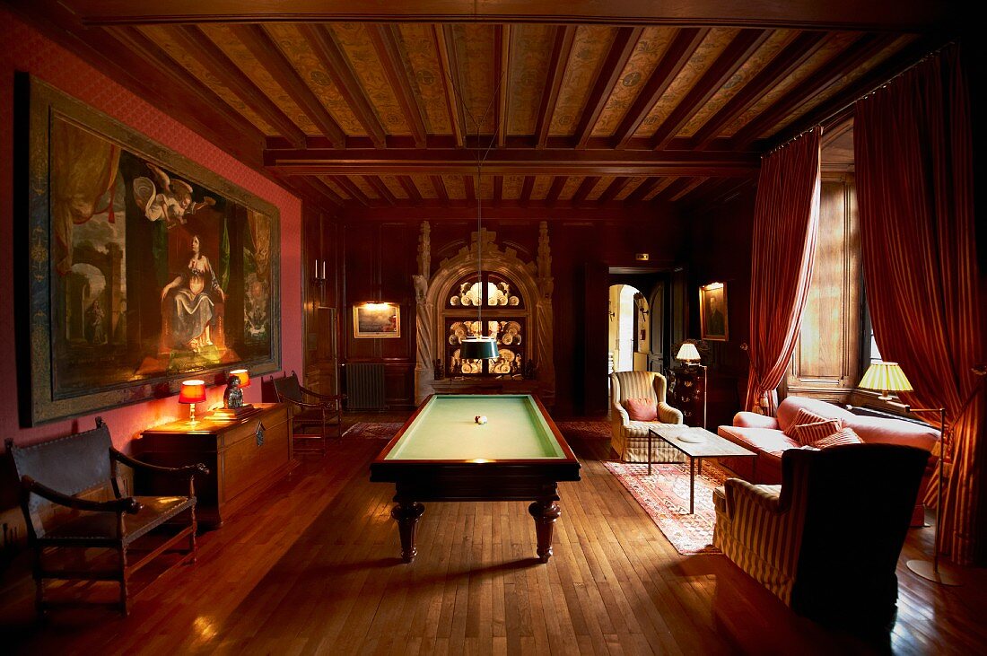 Billiard room in Chateau de Thalhouet (Brittany, France)