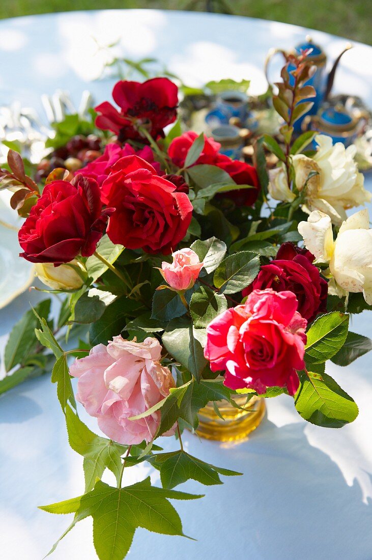 Roses in glass vase