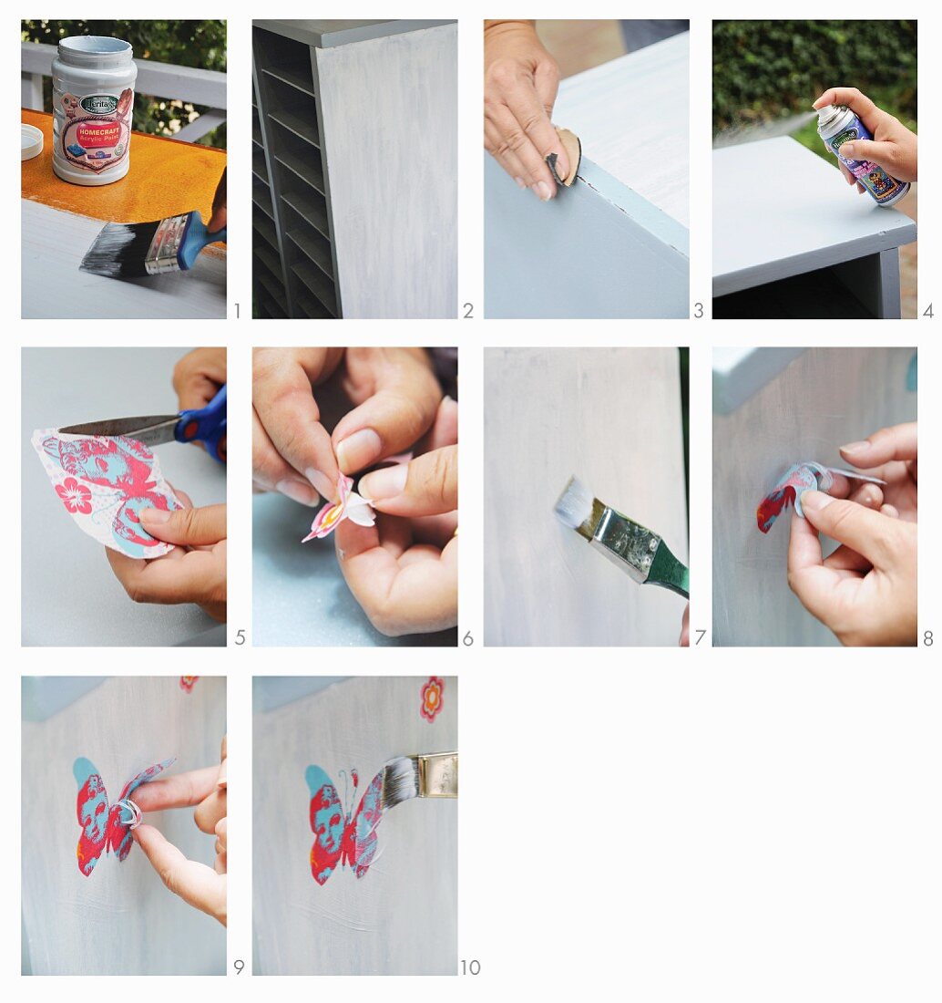 Decorating a cupboard with butterfly decals
